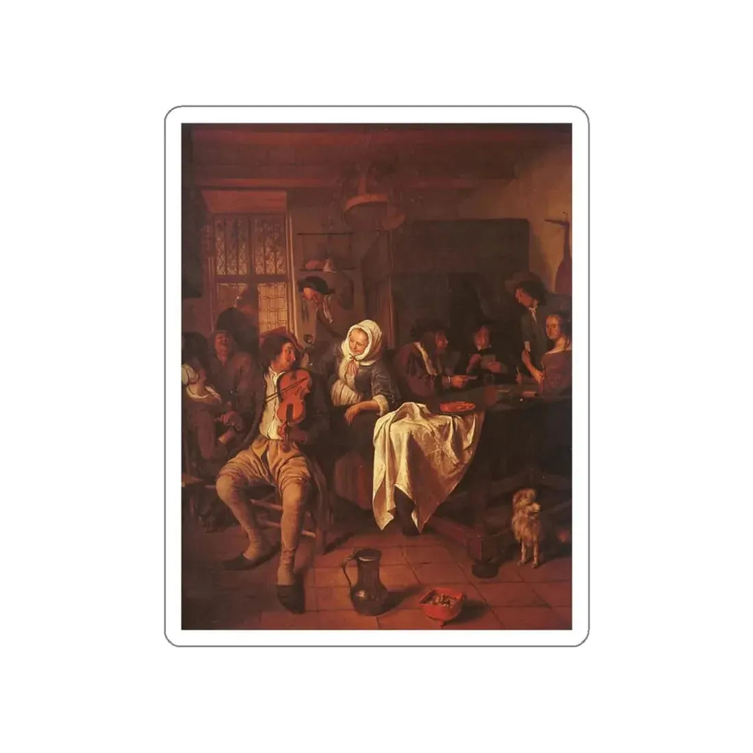 STEEN, Jan - Inn with Violinist & Card Players (Artwork) STICKER Vinyl Die-Cut Decal White Die-Cut 4 Inch - The Sticker Space