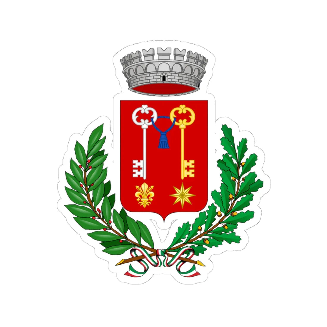 Stemma Montespertoli (Italy) (Coat of Arms) STICKER Vinyl Kiss-Cut Decal 4 Inch White - The Sticker Space