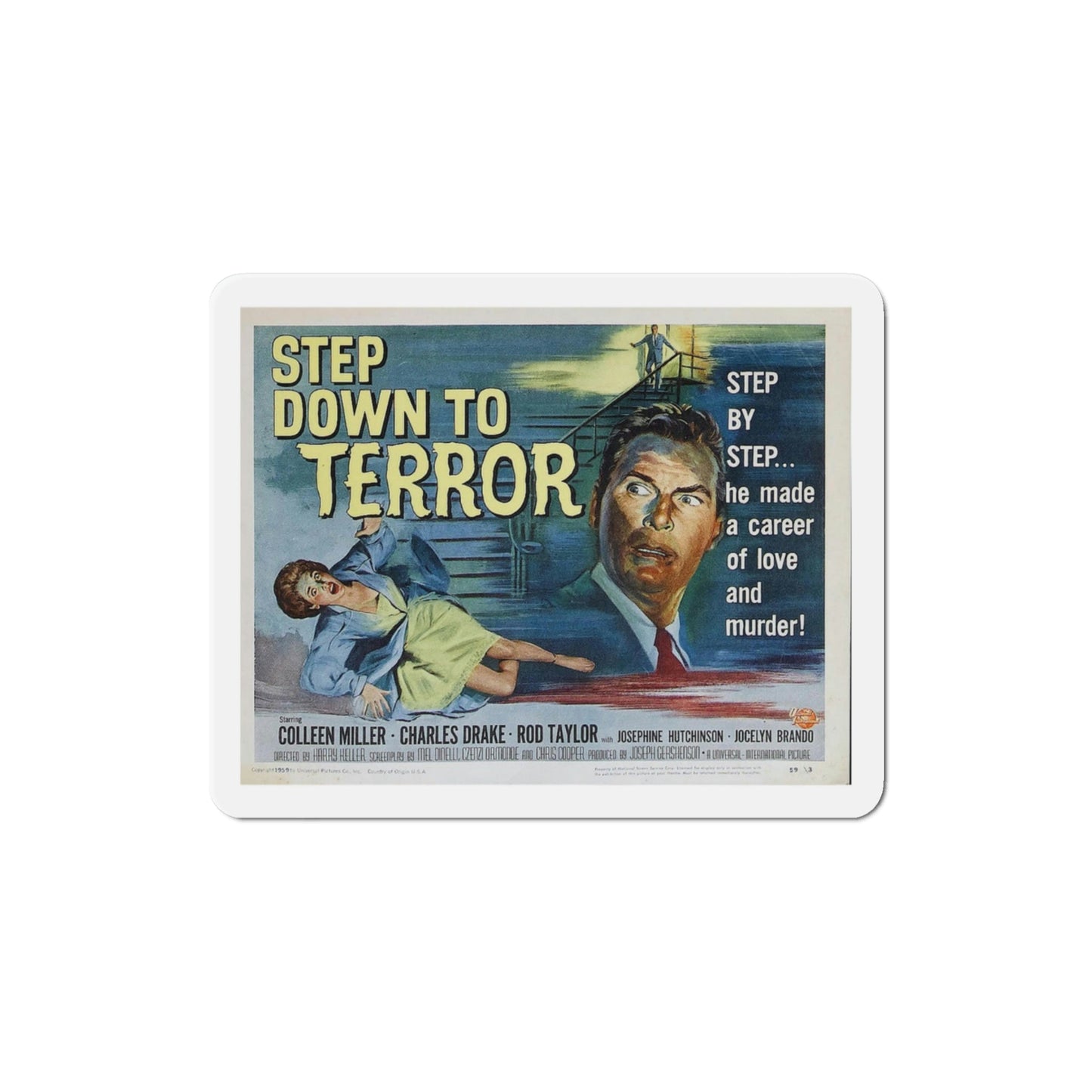 Step Down to Terror 1958 Movie Poster Die-Cut Magnet-3 Inch-The Sticker Space