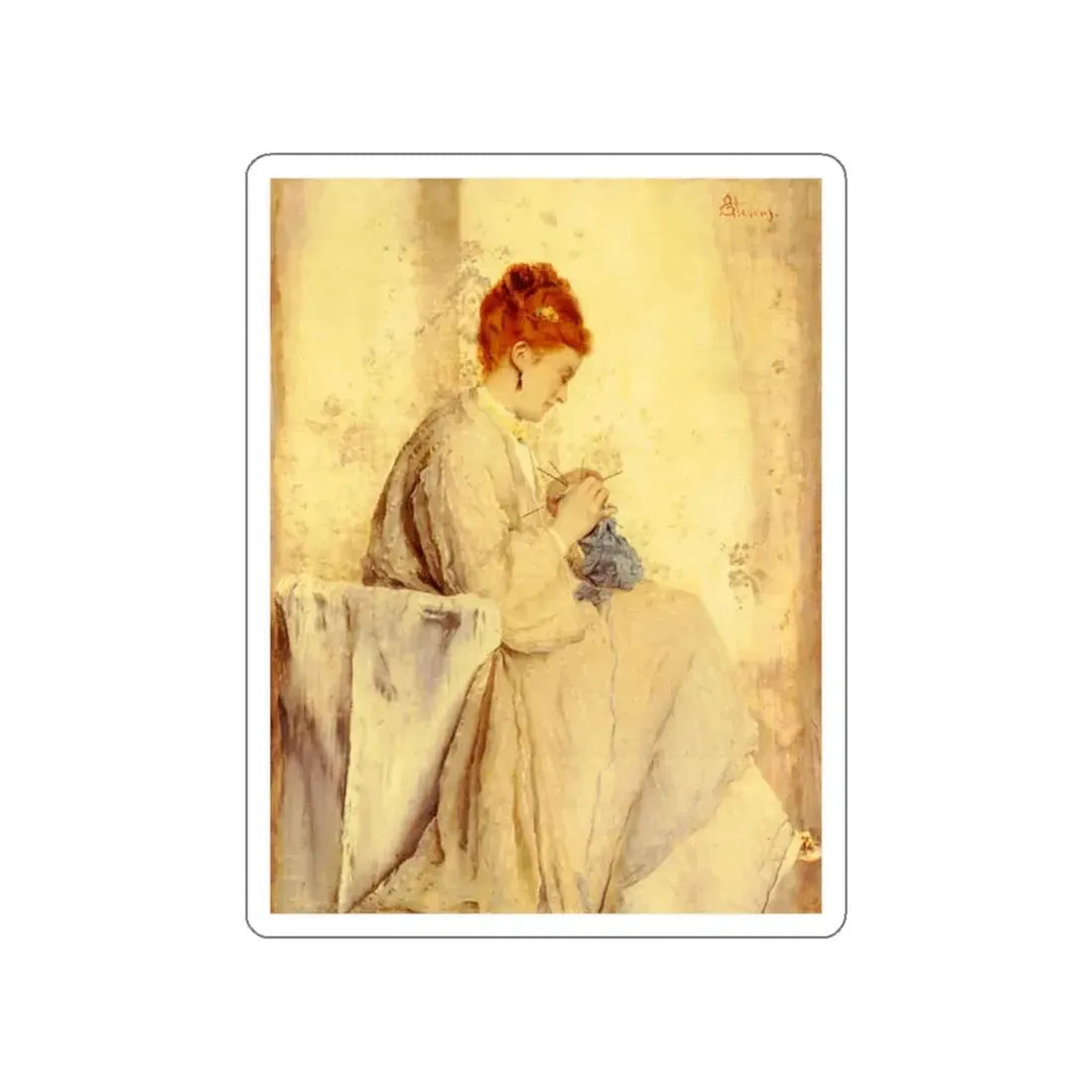 STEVENS, Pieter - Alfred La Tricoteuse (Artwork) STICKER Vinyl Die-Cut Decal White Die-Cut 2 Inch - The Sticker Space