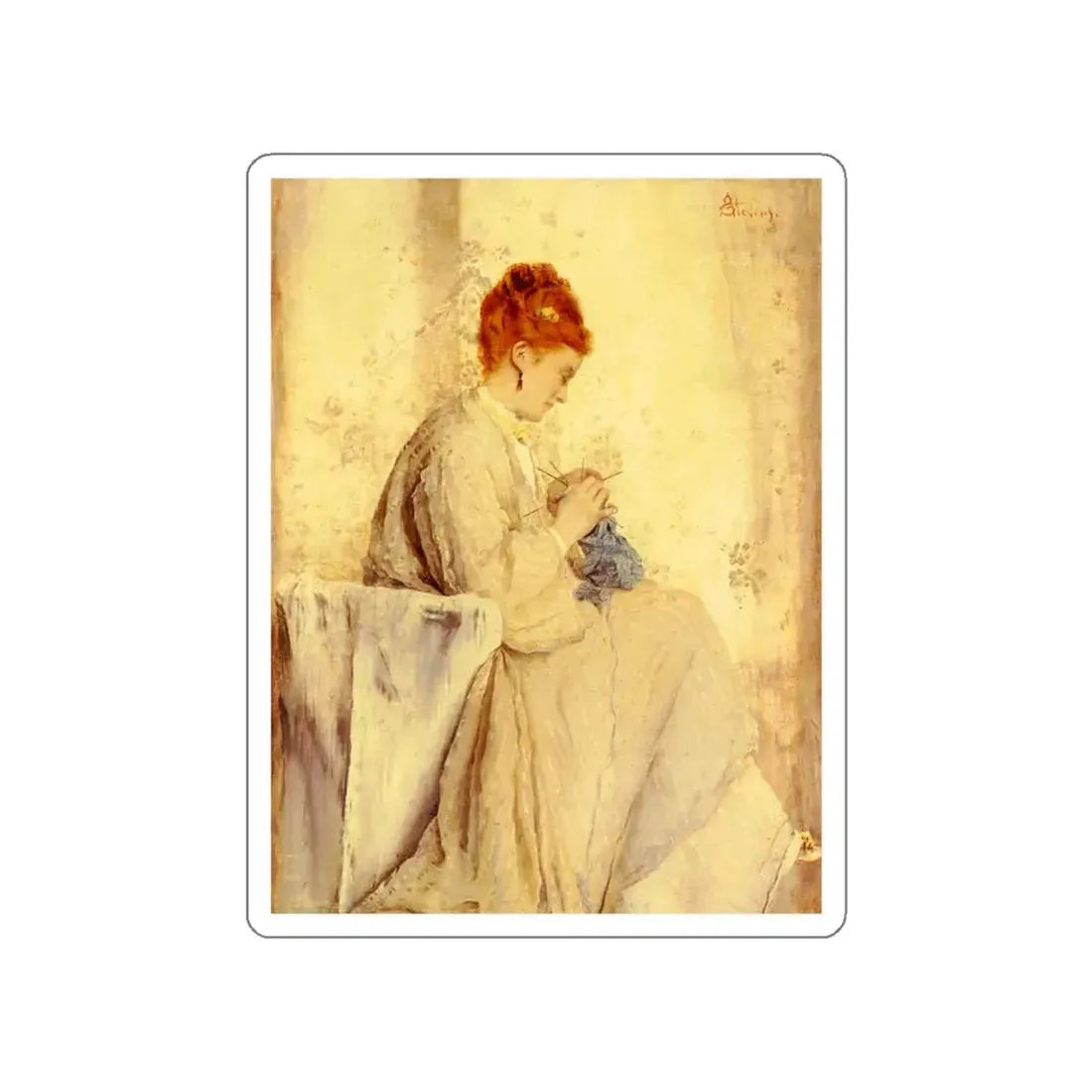 STEVENS, Pieter - Alfred La Tricoteuse (Artwork) STICKER Vinyl Die-Cut Decal White Die-Cut 6 Inch - The Sticker Space