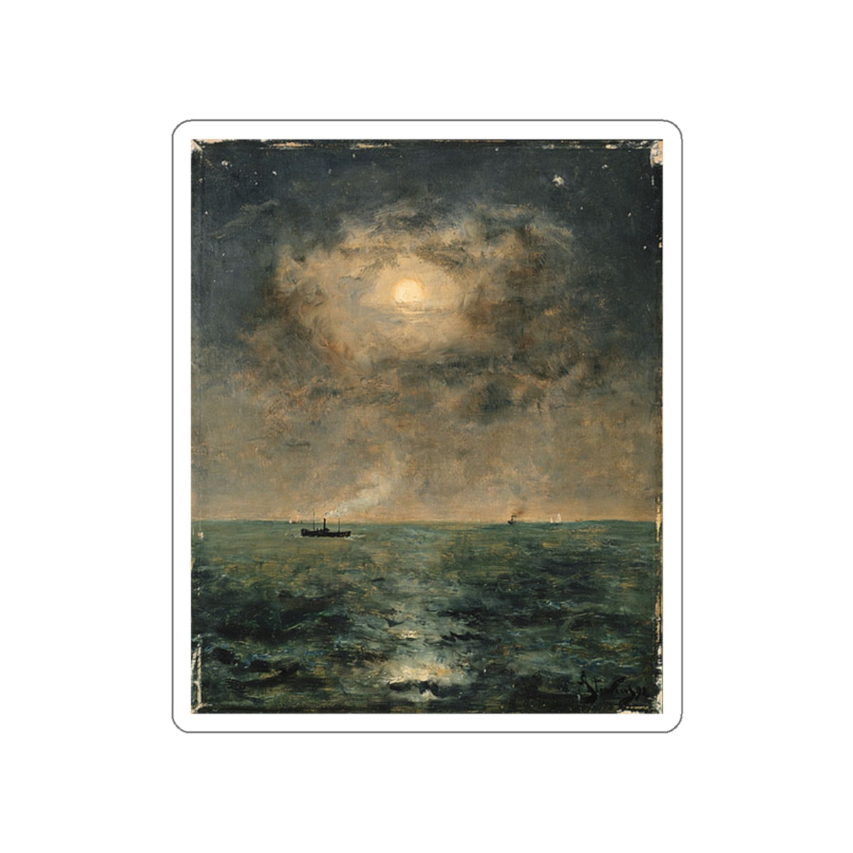 STEVENS, Pieter - Alfred Moonlit seascape (Artwork) STICKER Vinyl Die-Cut Decal-White-The Sticker Space