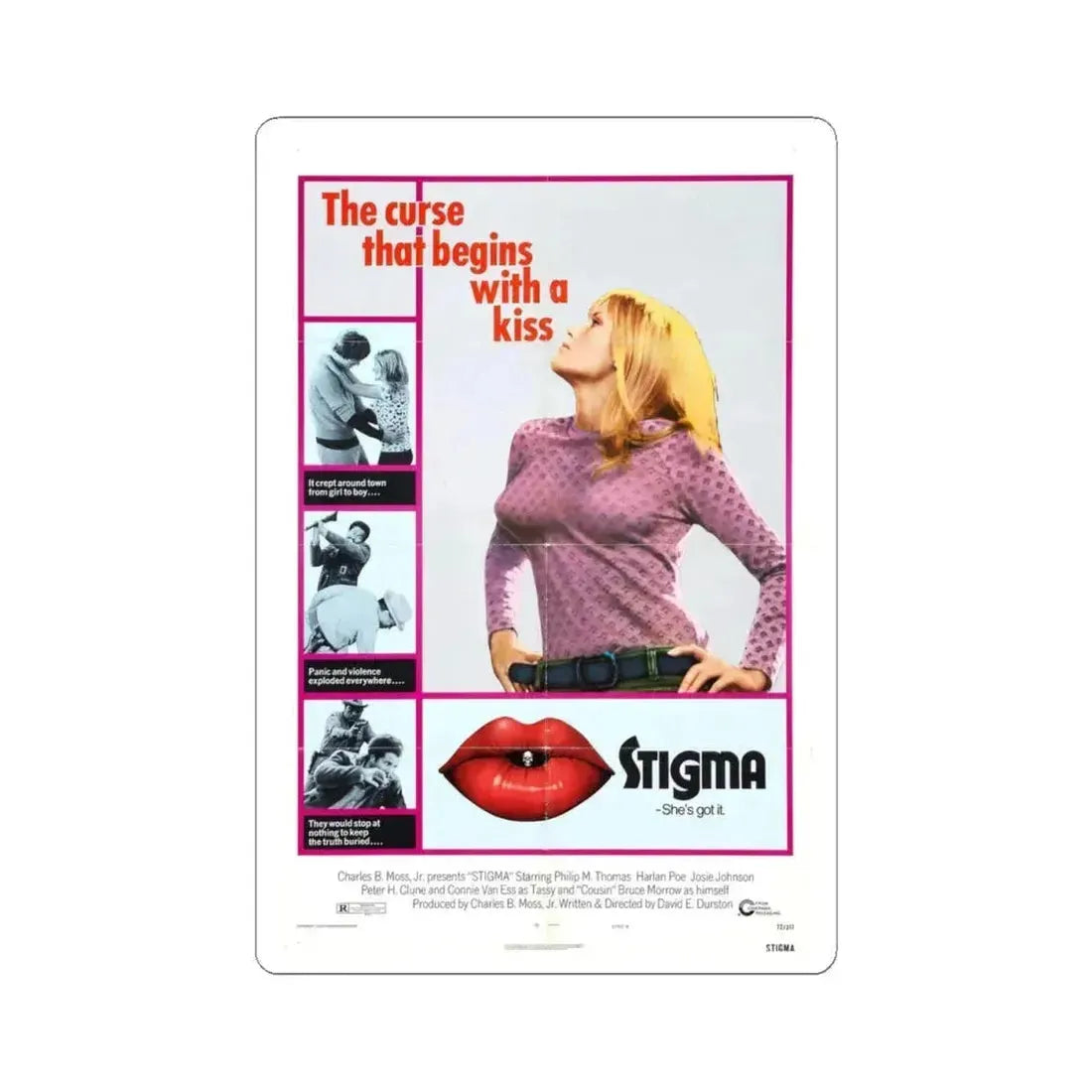 STIGMA 1972 Movie Poster - STICKER Vinyl Kiss-Cut Decal 4 Inch White - The Sticker Space