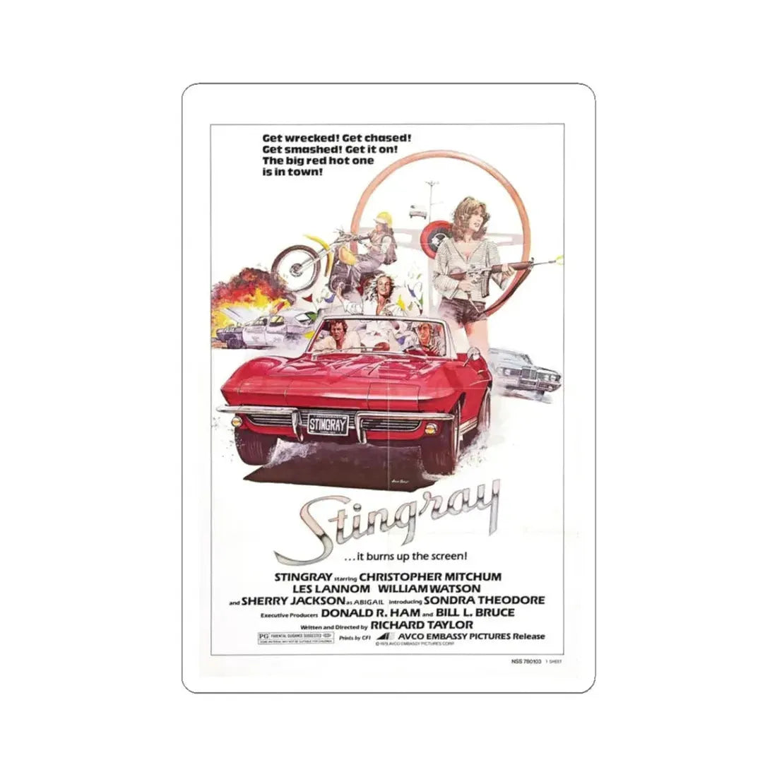 STINGRAY 1978 Movie Poster - STICKER Vinyl Kiss-Cut Decal 3 Inch White - The Sticker Space