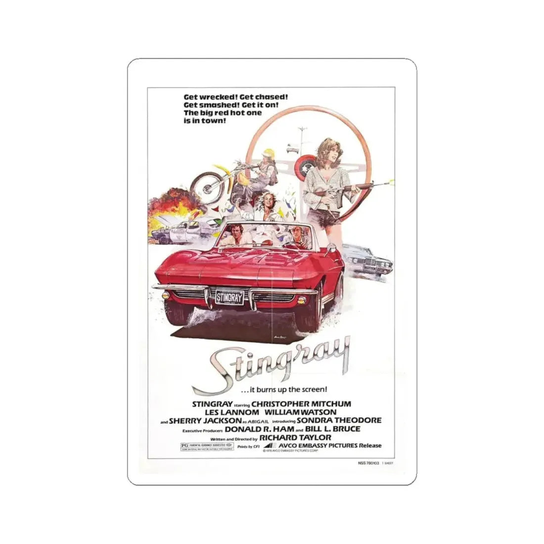 STINGRAY 1978 Movie Poster - STICKER Vinyl Kiss-Cut Decal 4 Inch White - The Sticker Space