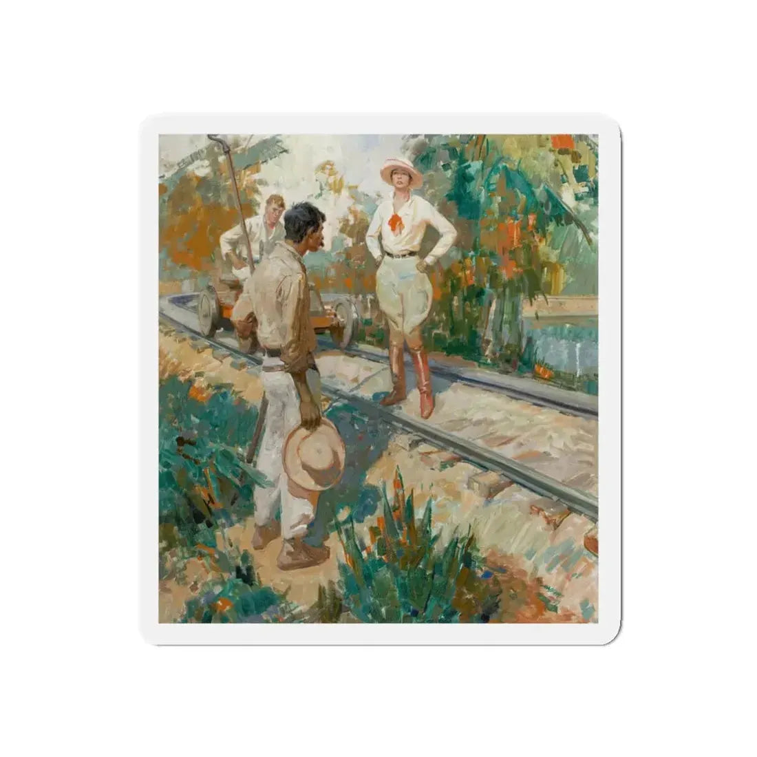 Stopped on the Tracks, story illustration, 1927 (Magazine Illustration) Refrigerator Magnet 3 Inch Die-Cut - The Sticker Space