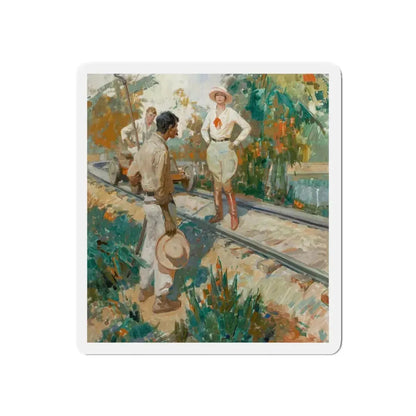 Stopped on the Tracks, story illustration, 1927 (Magazine Illustration) Refrigerator Magnet 3 Inch Die-Cut - The Sticker Space