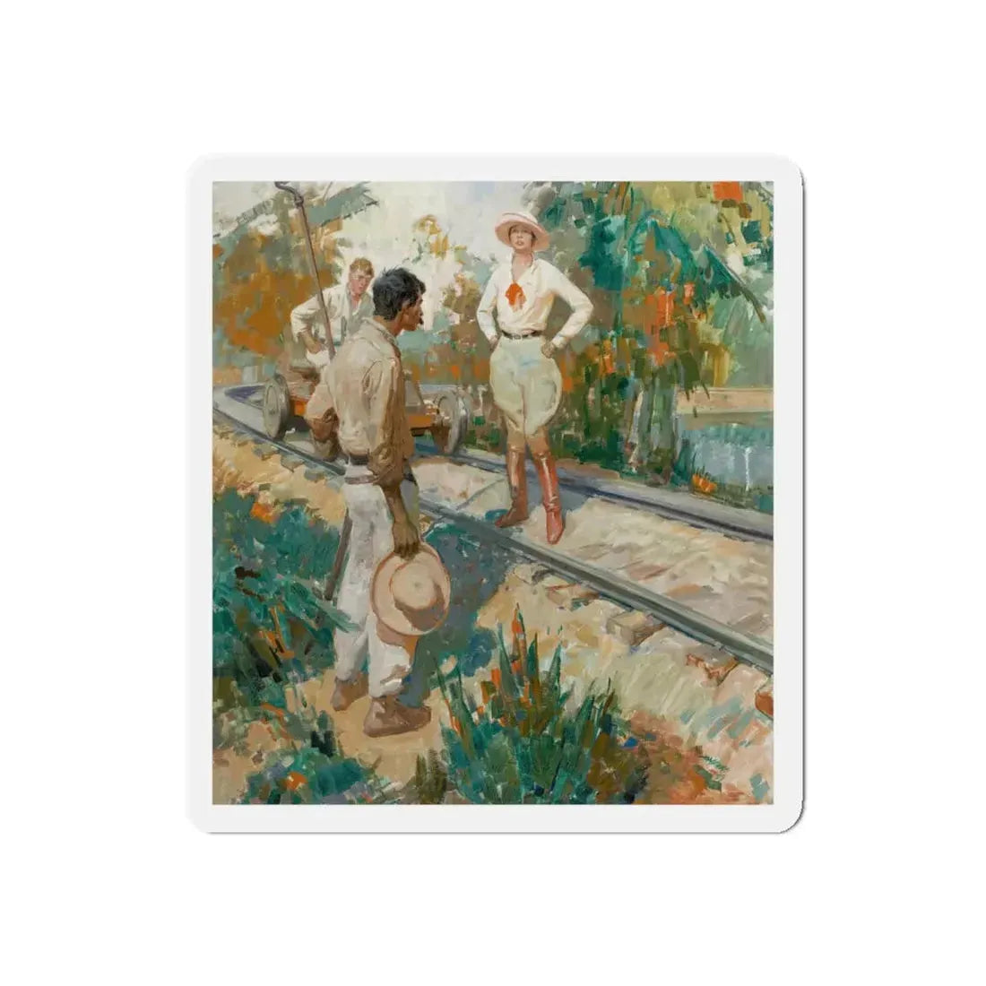 Stopped on the Tracks, story illustration, 1927 (Magazine Illustration) Refrigerator Magnet 4 Inch Die-Cut - The Sticker Space