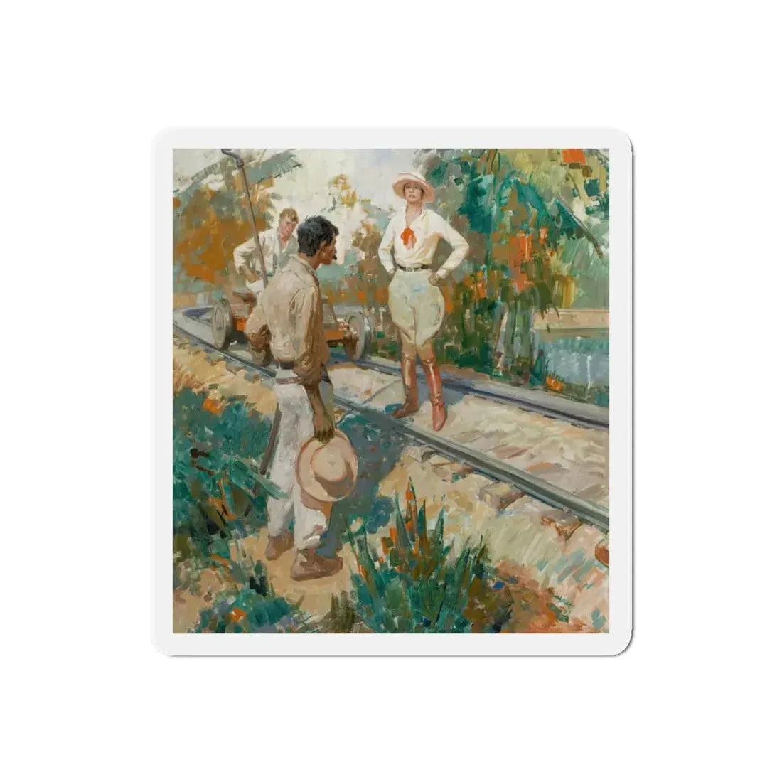 Stopped on the Tracks, story illustration, 1927 (Magazine Illustration) Refrigerator Magnet 5 Inch Die-Cut - The Sticker Space
