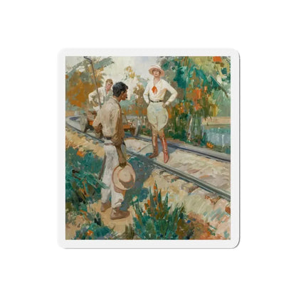 Stopped on the Tracks, story illustration, 1927 (Magazine Illustration) Refrigerator Magnet 5 Inch Die-Cut - The Sticker Space