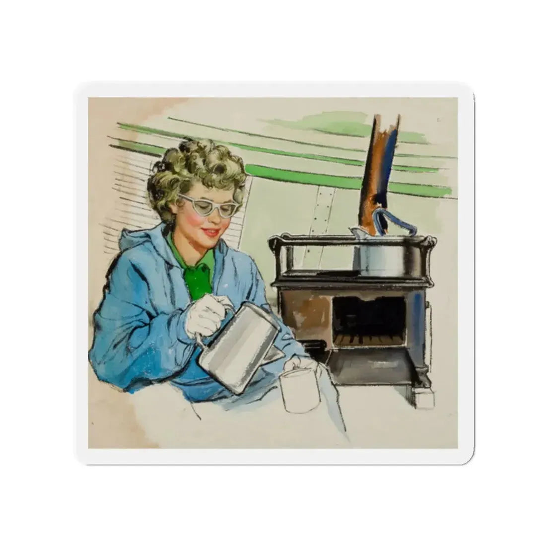 Story illustration, January 1959 (Magazine Illustration) Refrigerator Magnet 2 Inch Die-Cut - The Sticker Space