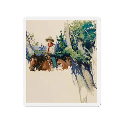 Story Illustration of a Cowgirl (Magazine Illustration) Refrigerator Magnet 2 Inch Die-Cut - The Sticker Space