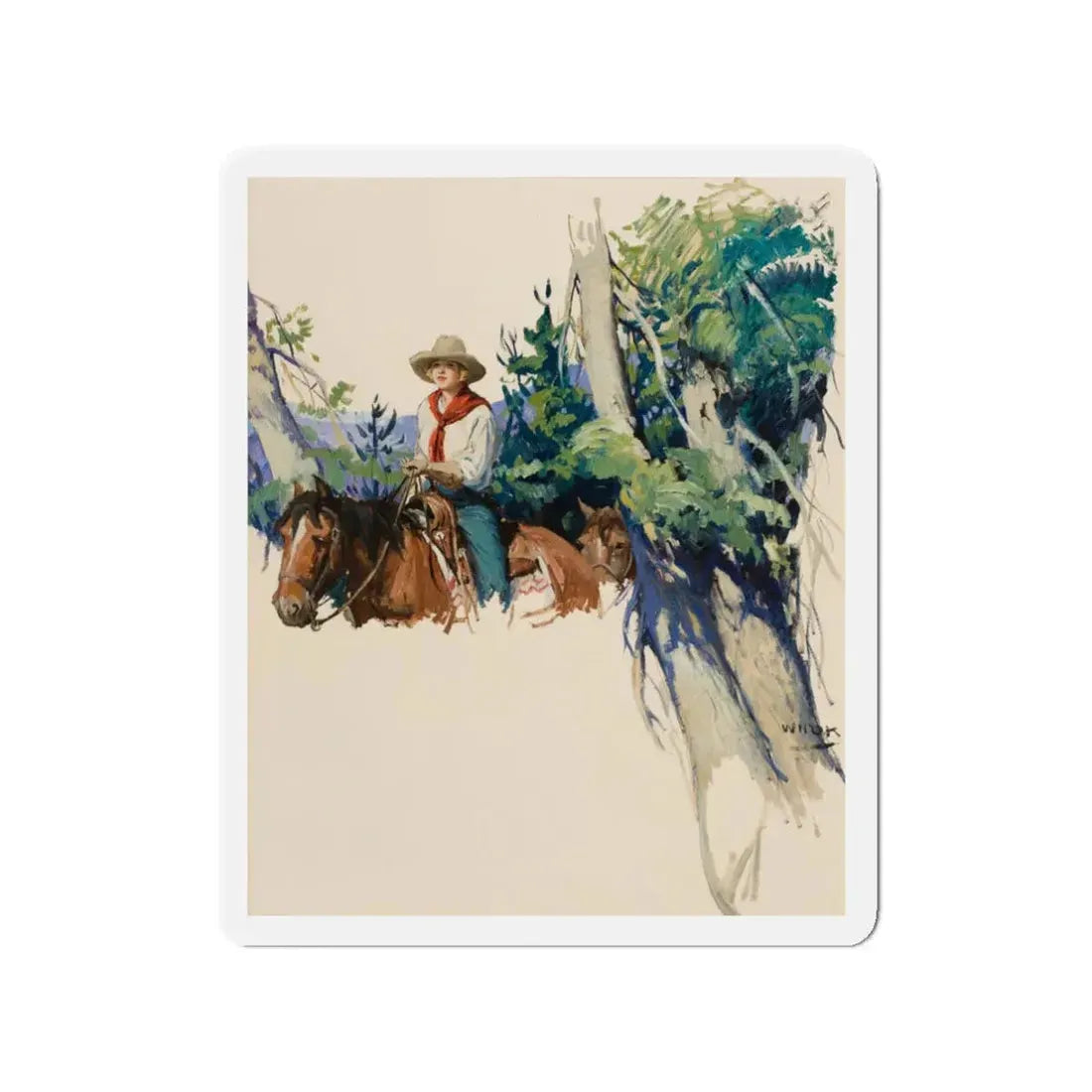 Story Illustration of a Cowgirl (Magazine Illustration) Refrigerator Magnet 3 Inch Die-Cut - The Sticker Space