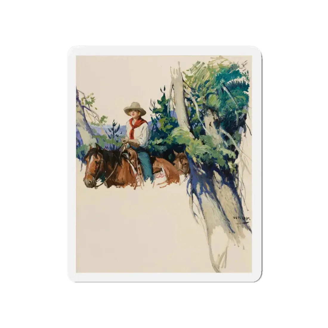Story Illustration of a Cowgirl (Magazine Illustration) Refrigerator Magnet 4 Inch Die-Cut - The Sticker Space