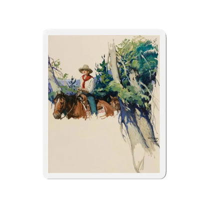 Story Illustration of a Cowgirl (Magazine Illustration) Refrigerator Magnet 4 Inch Die-Cut - The Sticker Space