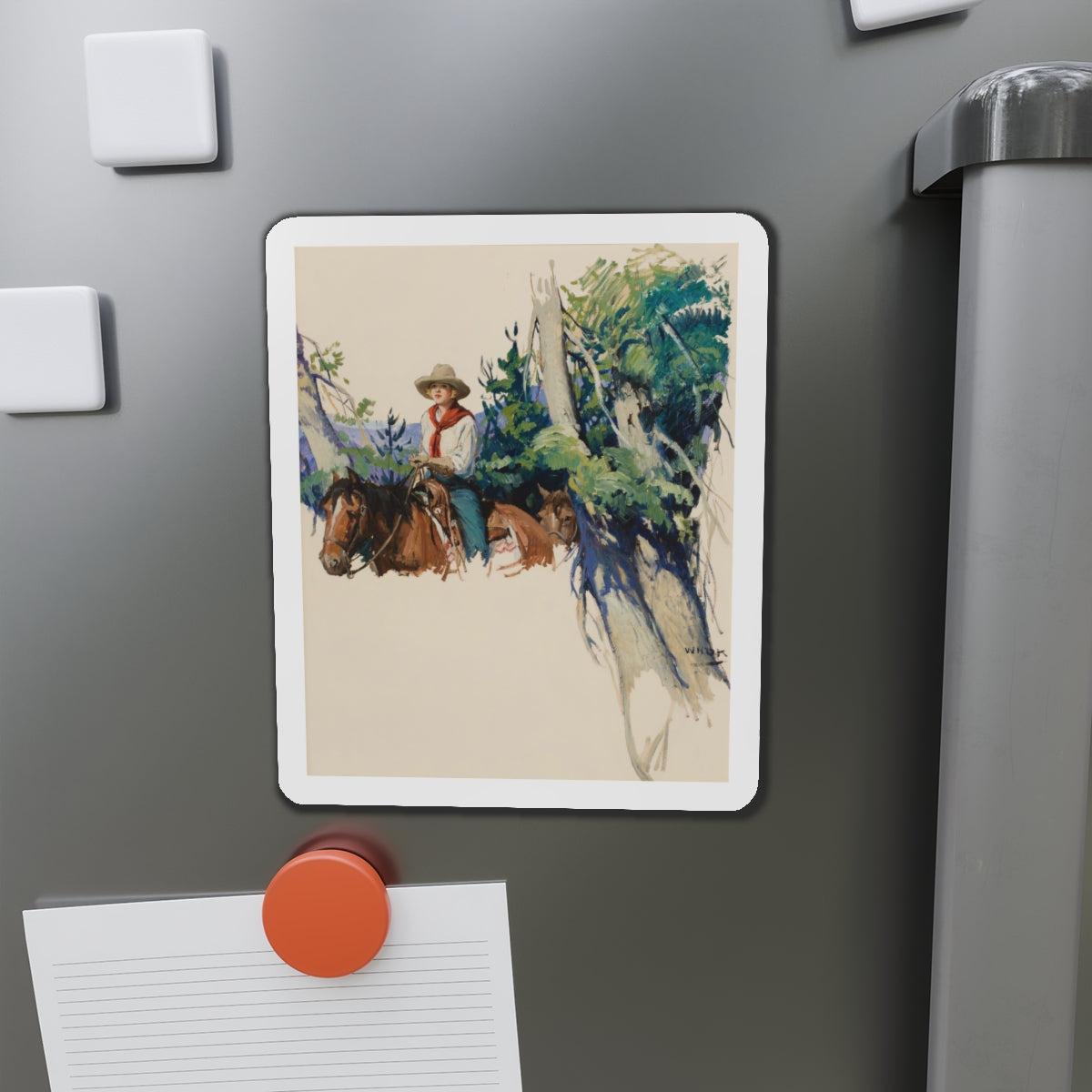 Story Illustration of a Cowgirl (Magazine Illustration) Refrigerator Magnet-The Sticker Space