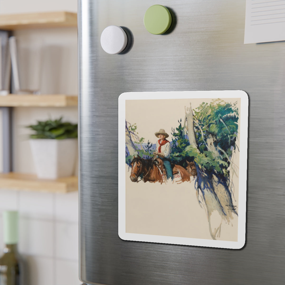 Story Illustration of a Cowgirl (Magazine Illustration) Refrigerator Magnet-The Sticker Space