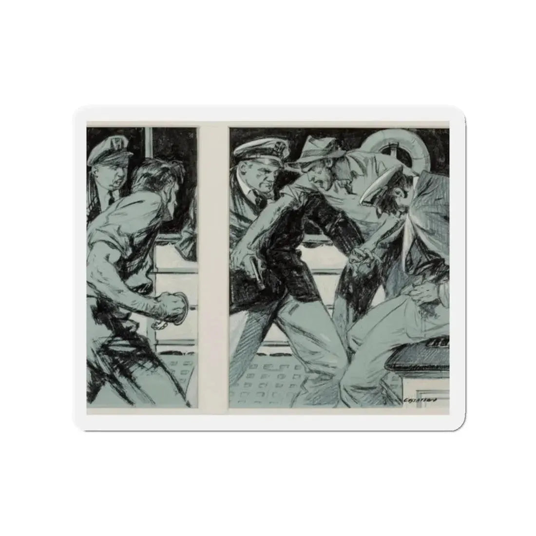 Story illustrations (Magazine Illustration) Refrigerator Magnet 2 Inch Die-Cut - The Sticker Space