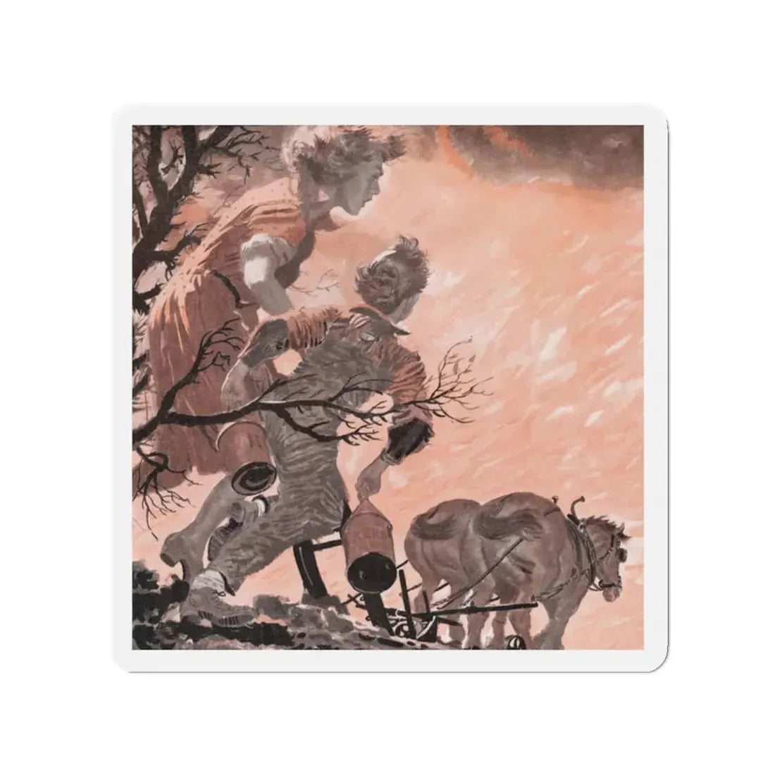 Straight Furrow by Peggy H. Benjamin, Good Housekeeping magazine, 1960 (Magazine Illustration) Refrigerator Magnet 2 Inch Die-Cut - The Sticker Space