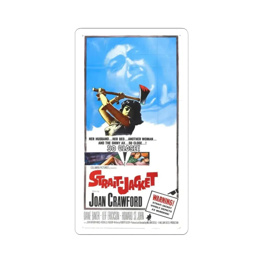 STRAIT-JACKET 1964 Movie Poster - STICKER Vinyl Kiss-Cut Decal 2 Inch White - The Sticker Space