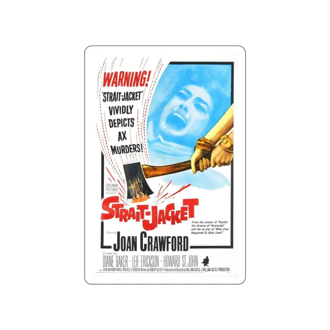 STRAIT-JACKET (2) 1964 Movie Poster STICKER Vinyl Die-Cut Decal 4 Inch - The Sticker Space