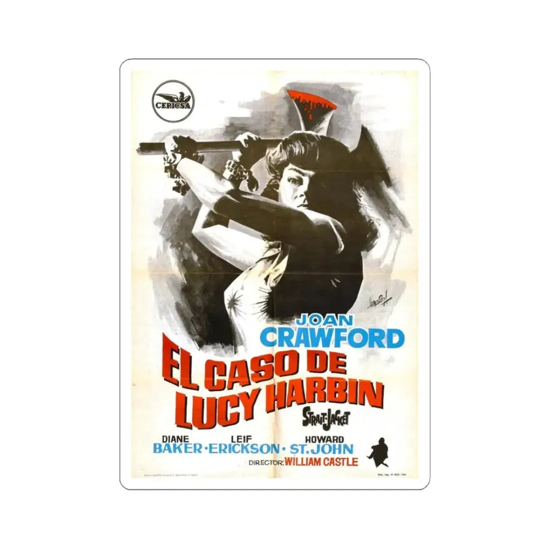 STRAIT-JACKET (SPANISH) 1964 Movie Poster - STICKER Vinyl Kiss-Cut Decal 3 Inch White - The Sticker Space