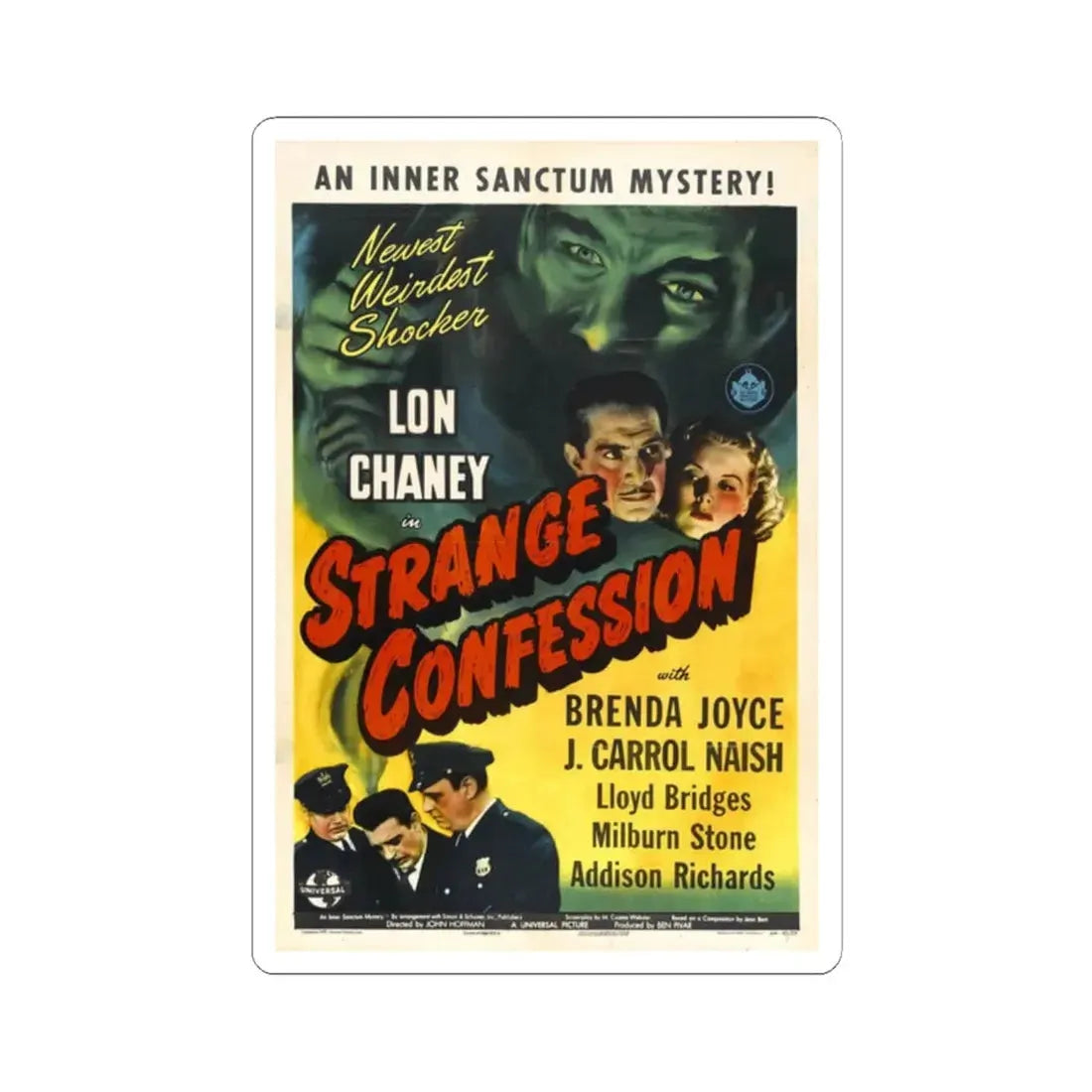 STRANGE CONFESSION 1945 Movie Poster - STICKER Vinyl Kiss-Cut Decal 2 Inch White - The Sticker Space