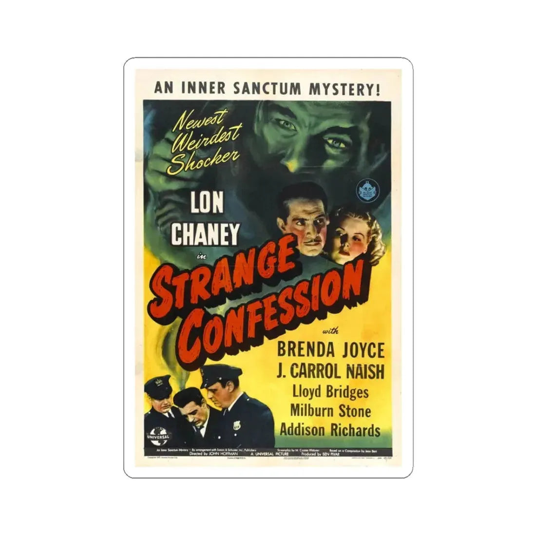 STRANGE CONFESSION 1945 Movie Poster - STICKER Vinyl Kiss-Cut Decal 3 Inch White - The Sticker Space