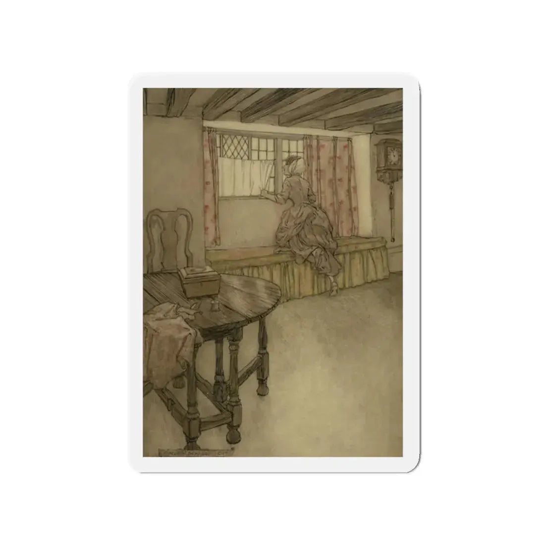 Strange Faces in the Window, Rip Van Winkle interior illustration, 1905 (Magazine Illustration) Refrigerator Magnet 2 Inch Die-Cut - The Sticker Space