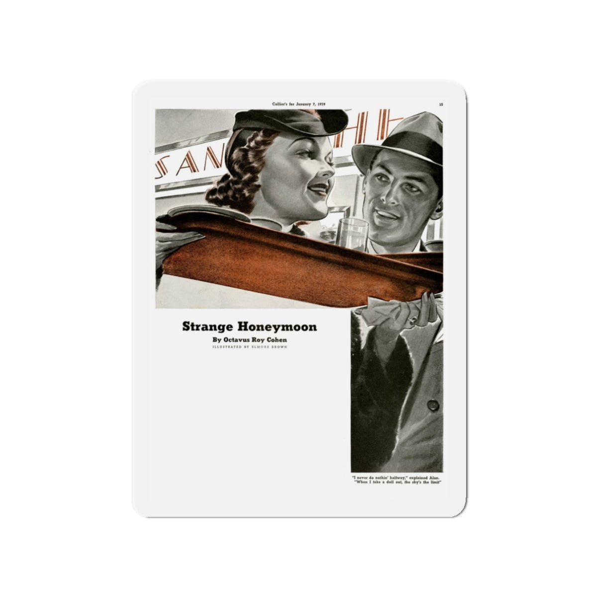 Strange Honeymoon, 1939 (Magazine Illustration) Refrigerator Magnet-3 Inch-The Sticker Space