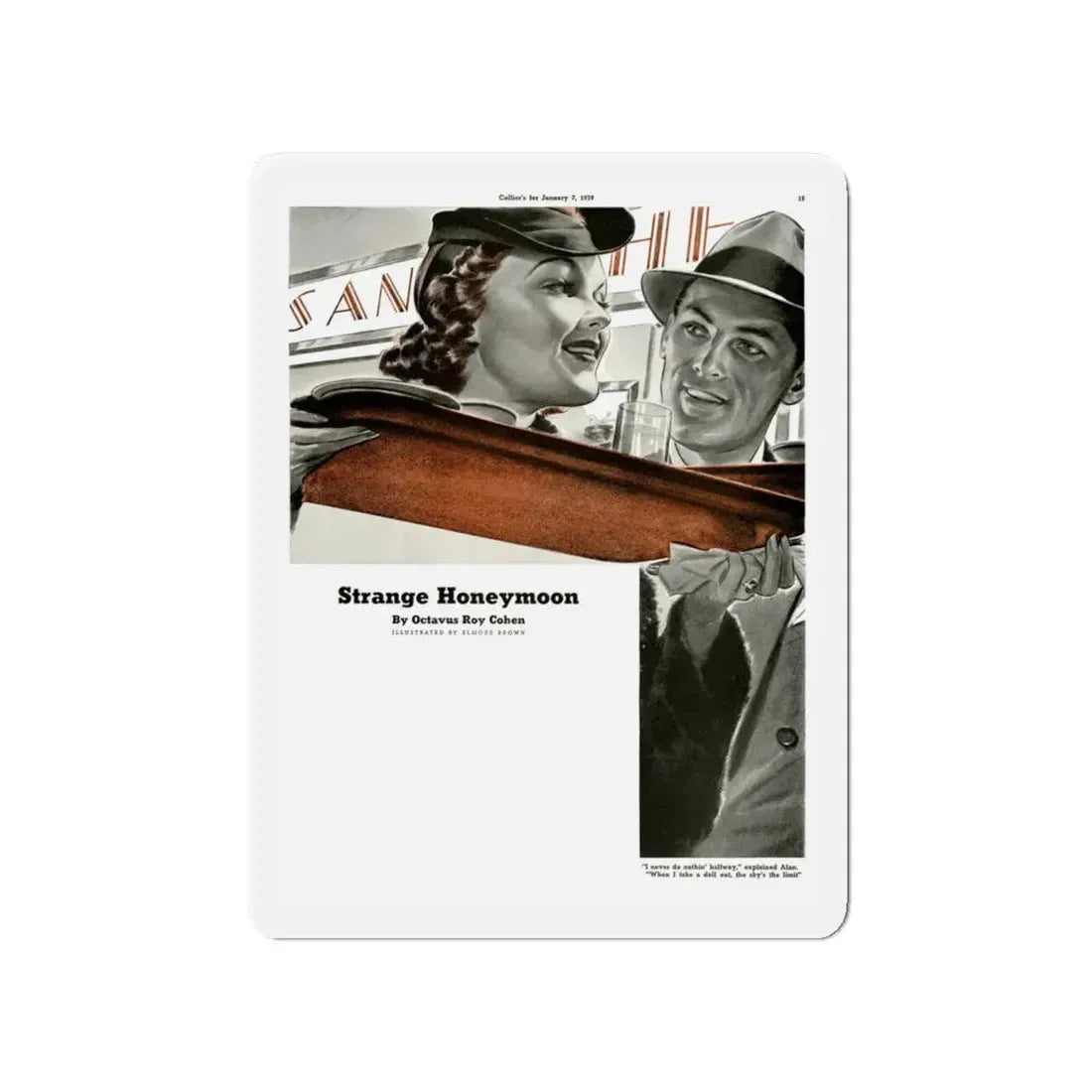 Strange Honeymoon, 1939 (Magazine Illustration) Refrigerator Magnet 4 Inch Die-Cut - The Sticker Space