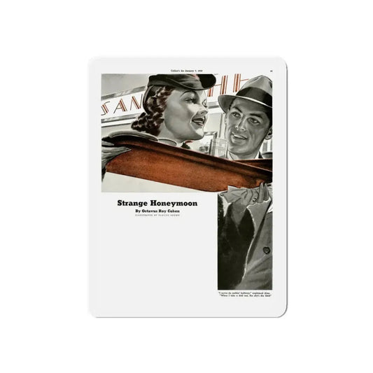 Strange Honeymoon, 1939 (Magazine Illustration) Refrigerator Magnet 6 Inch Die-Cut - The Sticker Space