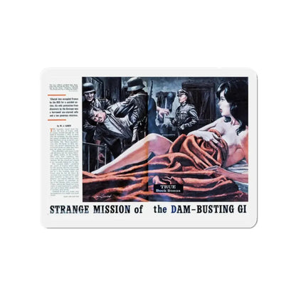 Strange Mission of the Dam-Busting GI, Stag magazine, May 1963 (Magazine Illustration) Refrigerator Magnet 2 Inch Die-Cut - The Sticker Space