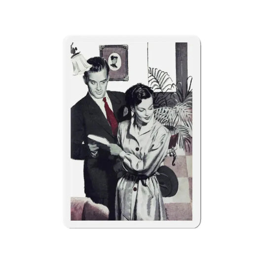 Stranger in Town, Chatelaine, October 1949 (Magazine Illustration) Refrigerator Magnet 2 Inch Die-Cut - The Sticker Space