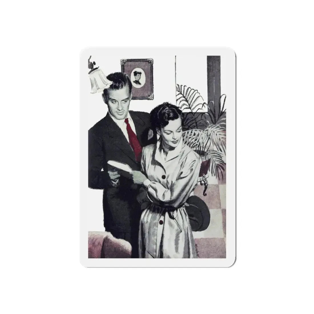 Stranger in Town, Chatelaine, October 1949 (Magazine Illustration) Refrigerator Magnet 3 Inch Die-Cut - The Sticker Space
