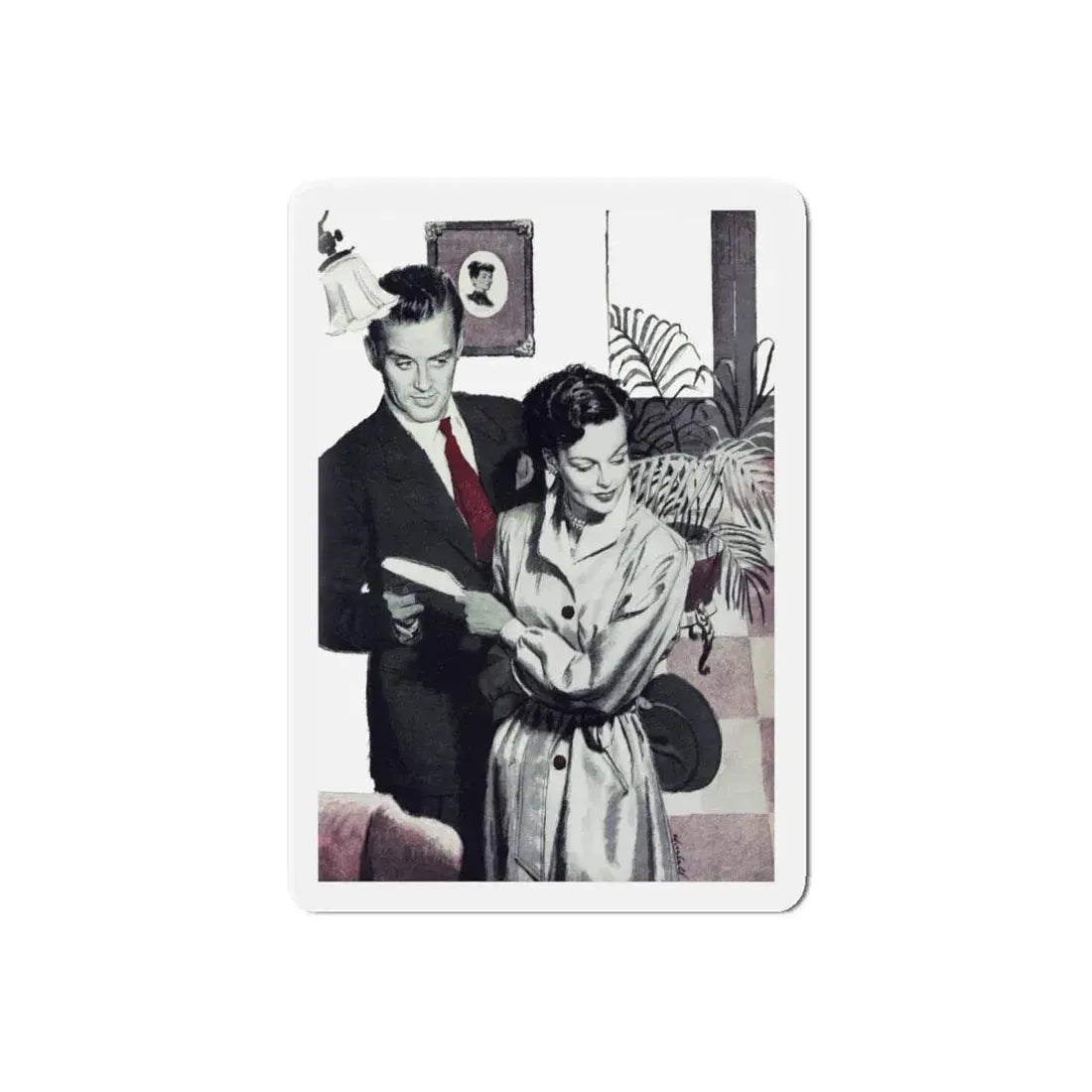 Stranger in Town, Chatelaine, October 1949 (Magazine Illustration) Refrigerator Magnet 6 Inch Die-Cut - The Sticker Space