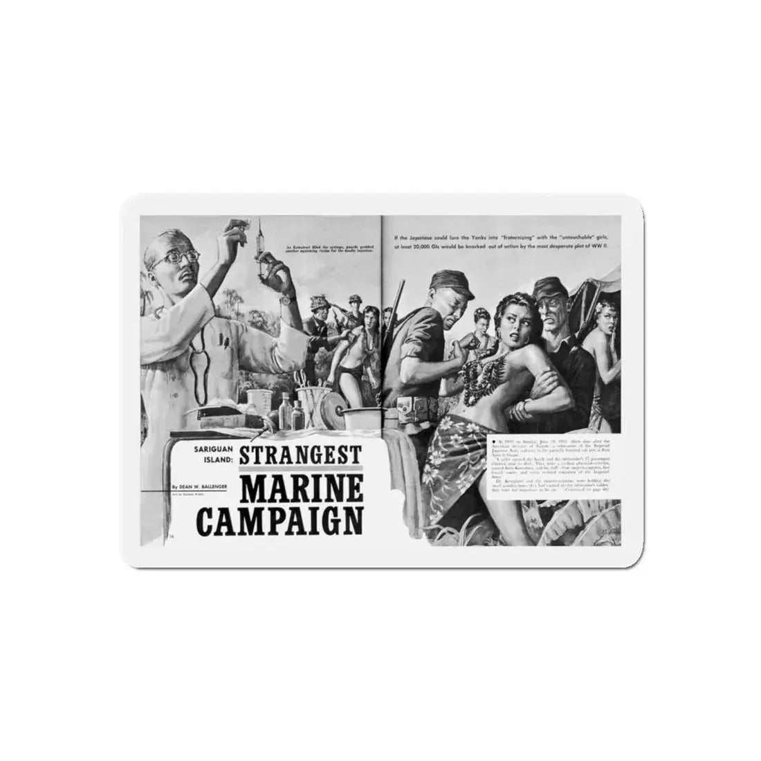 Strangest Marine Campaign, Action For Men, March 1965 (Magazine Illustration) Refrigerator Magnet 4 Inch Die-Cut - The Sticker Space