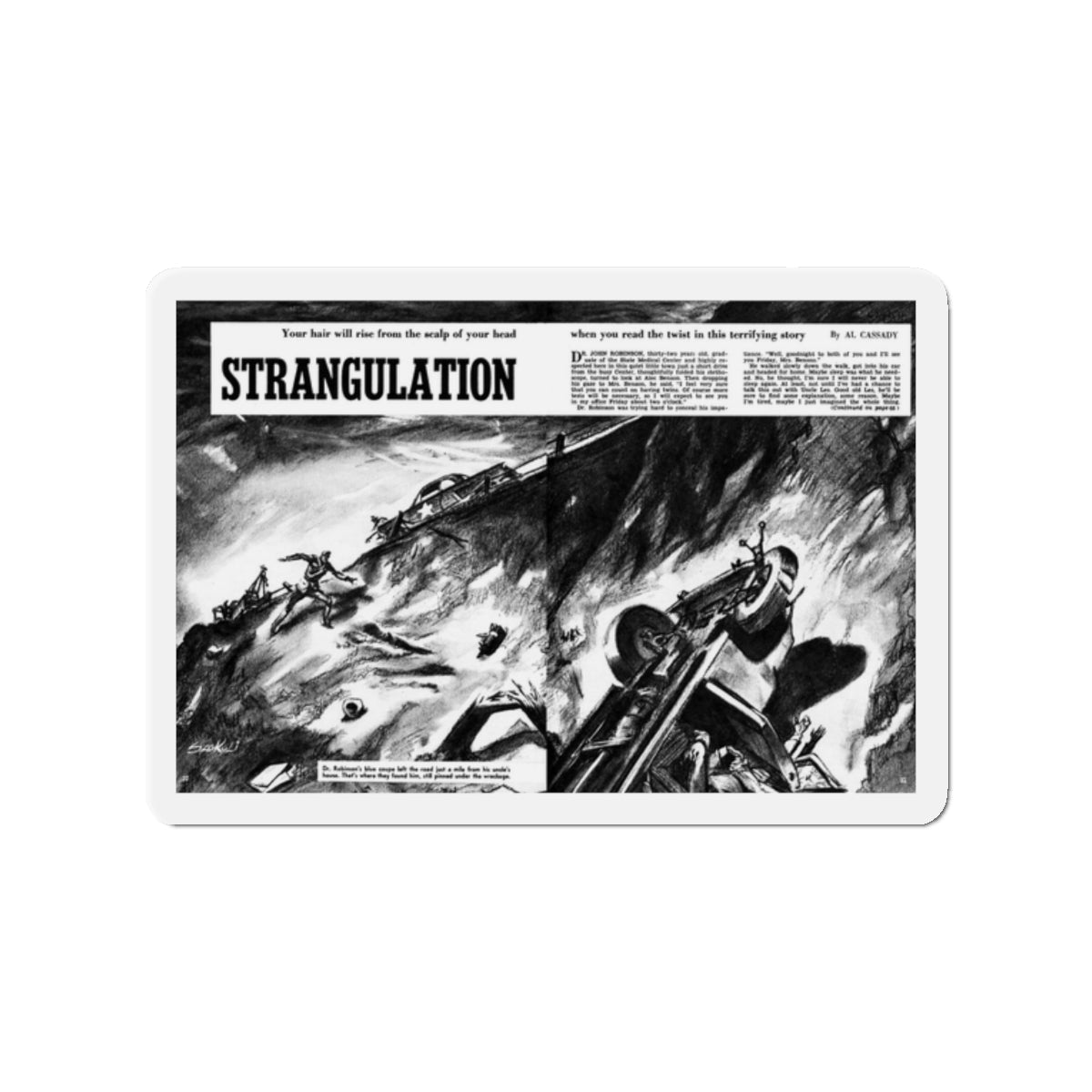 Strangulation, Sir! magazine, May 1953 (Magazine Illustration) Refrigerator Magnet-2 Inch-The Sticker Space