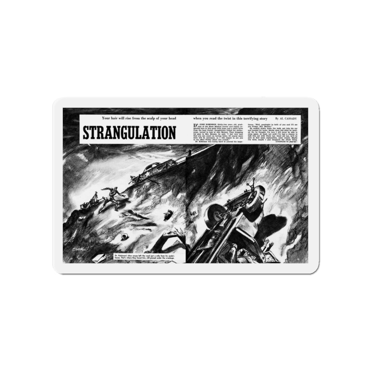 Strangulation, Sir! magazine, May 1953 (Magazine Illustration) Refrigerator Magnet-4 Inch-The Sticker Space