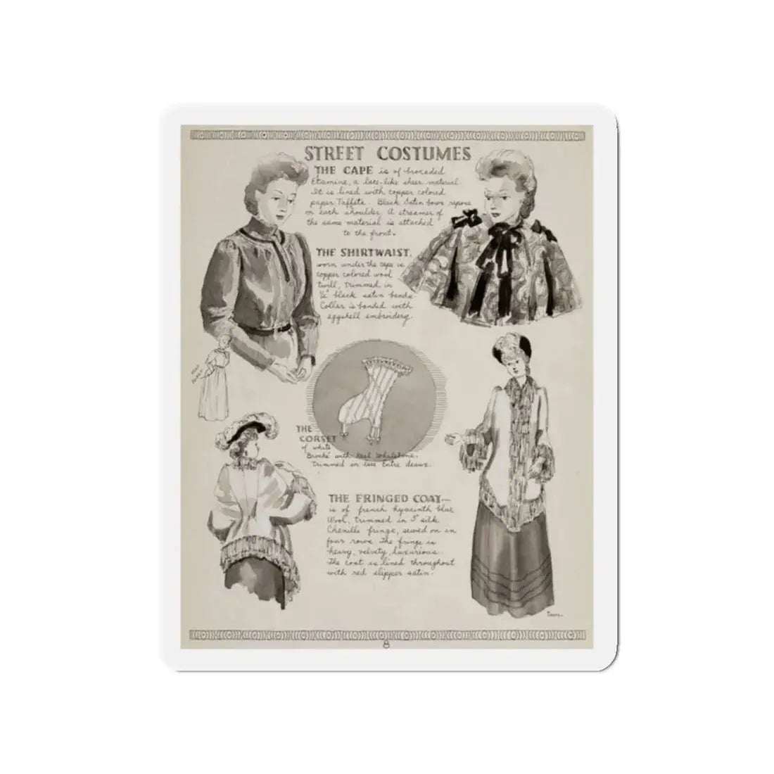 Street Costumes, art - Ruth M. Kreps (Magazine Illustration) Refrigerator Magnet 2 Inch Die-Cut - The Sticker Space