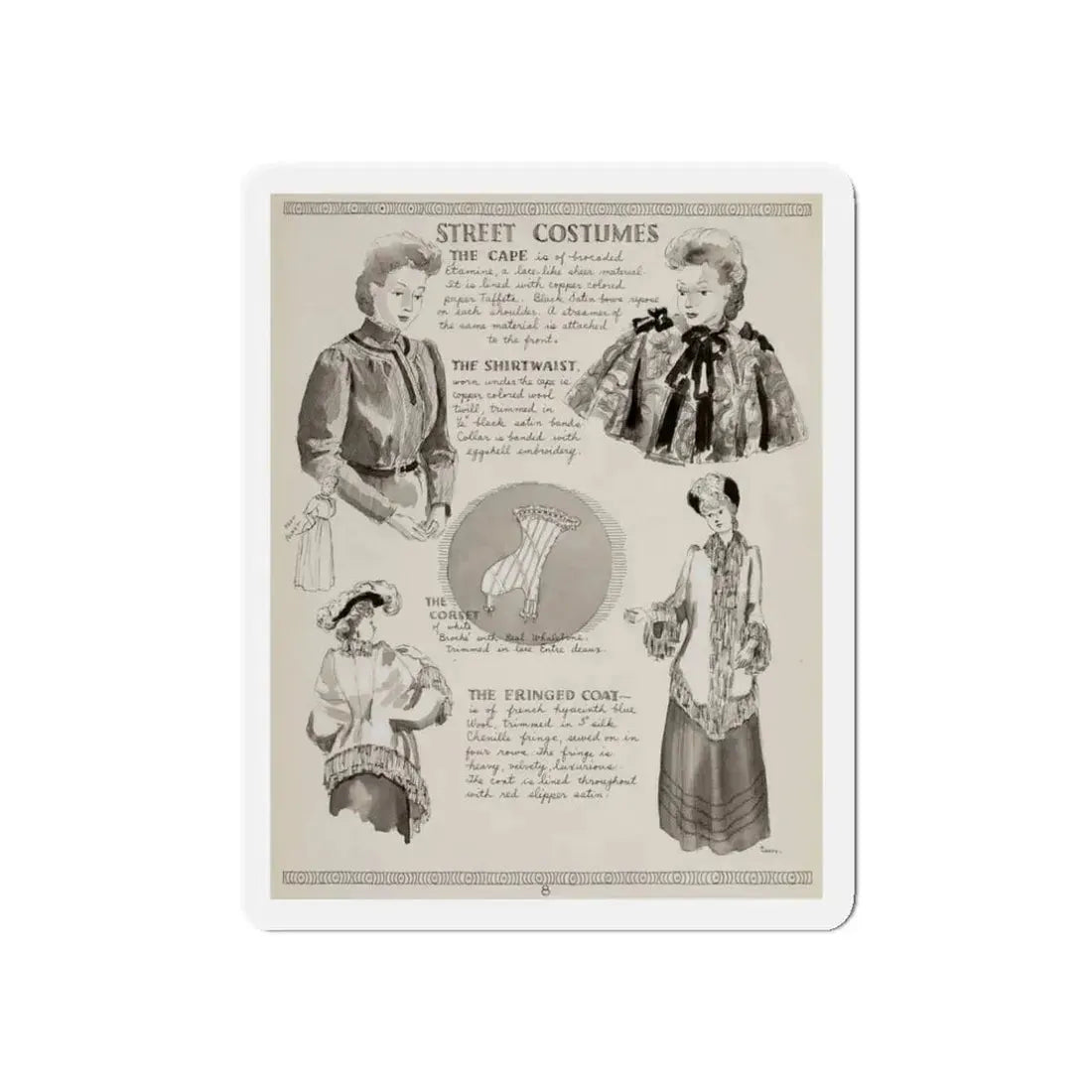 Street Costumes, art - Ruth M. Kreps (Magazine Illustration) Refrigerator Magnet 3 Inch Die-Cut - The Sticker Space