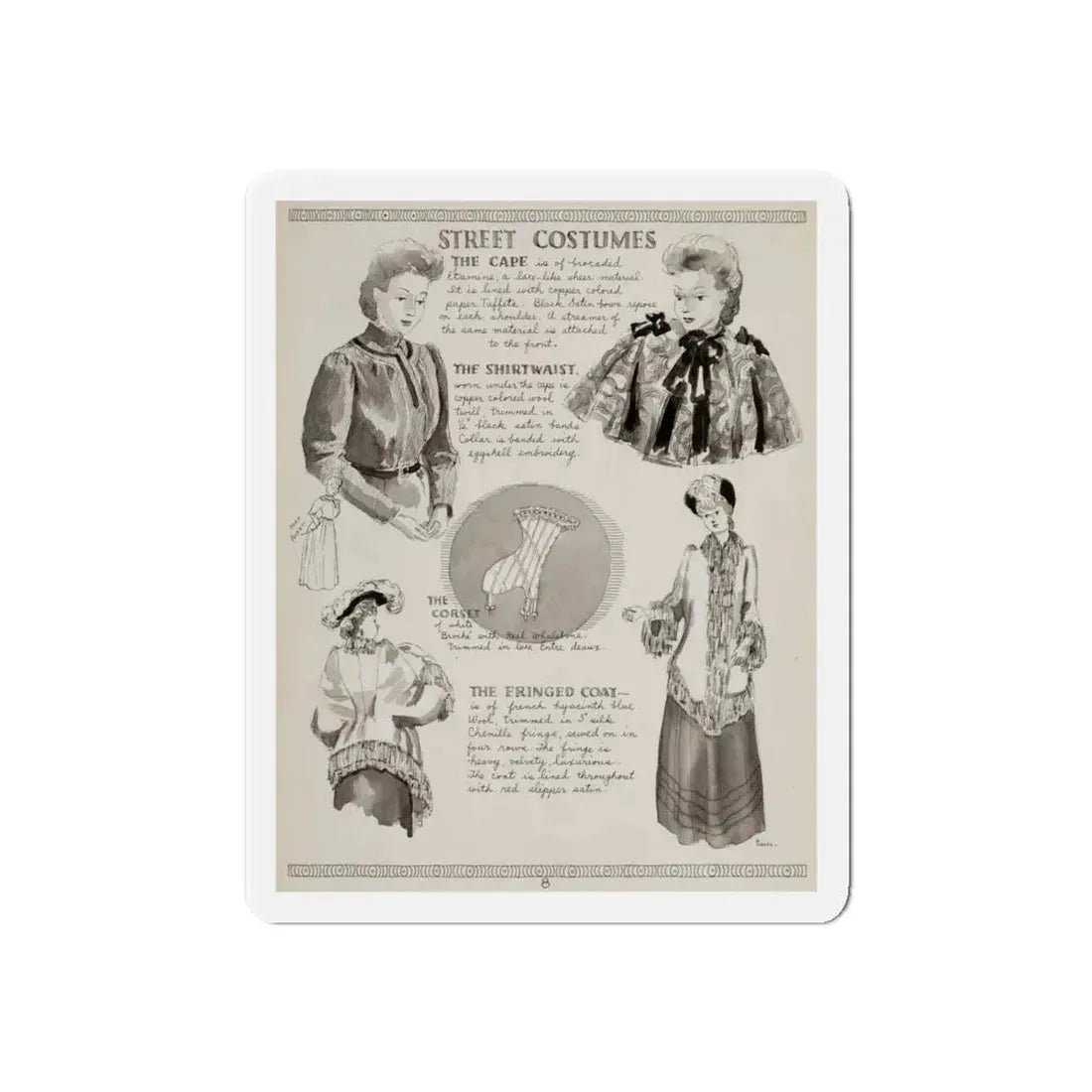 Street Costumes, art - Ruth M. Kreps (Magazine Illustration) Refrigerator Magnet 4 Inch Die-Cut - The Sticker Space
