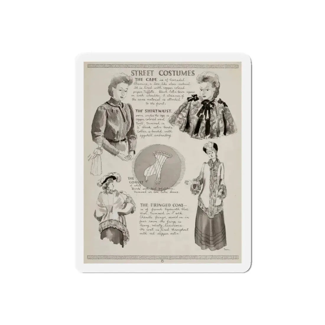 Street Costumes, art - Ruth M. Kreps (Magazine Illustration) Refrigerator Magnet 5 Inch Die-Cut - The Sticker Space