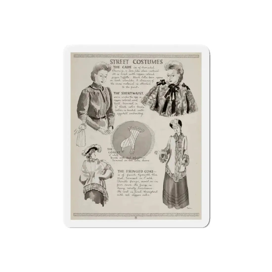 Street Costumes, art - Ruth M. Kreps (Magazine Illustration) Refrigerator Magnet 6 Inch Die-Cut - The Sticker Space