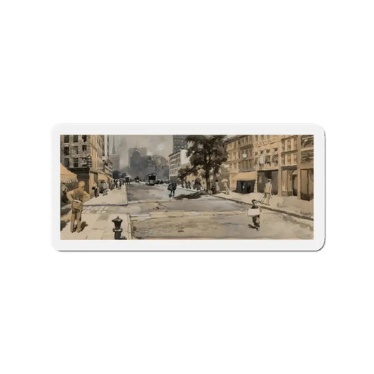 Street Scene (Magazine Illustration) Refrigerator Magnet 2 Inch Die-Cut - The Sticker Space