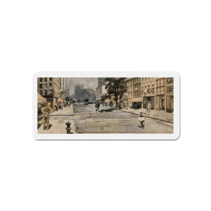Street Scene (Magazine Illustration) Refrigerator Magnet 3 Inch Die-Cut - The Sticker Space