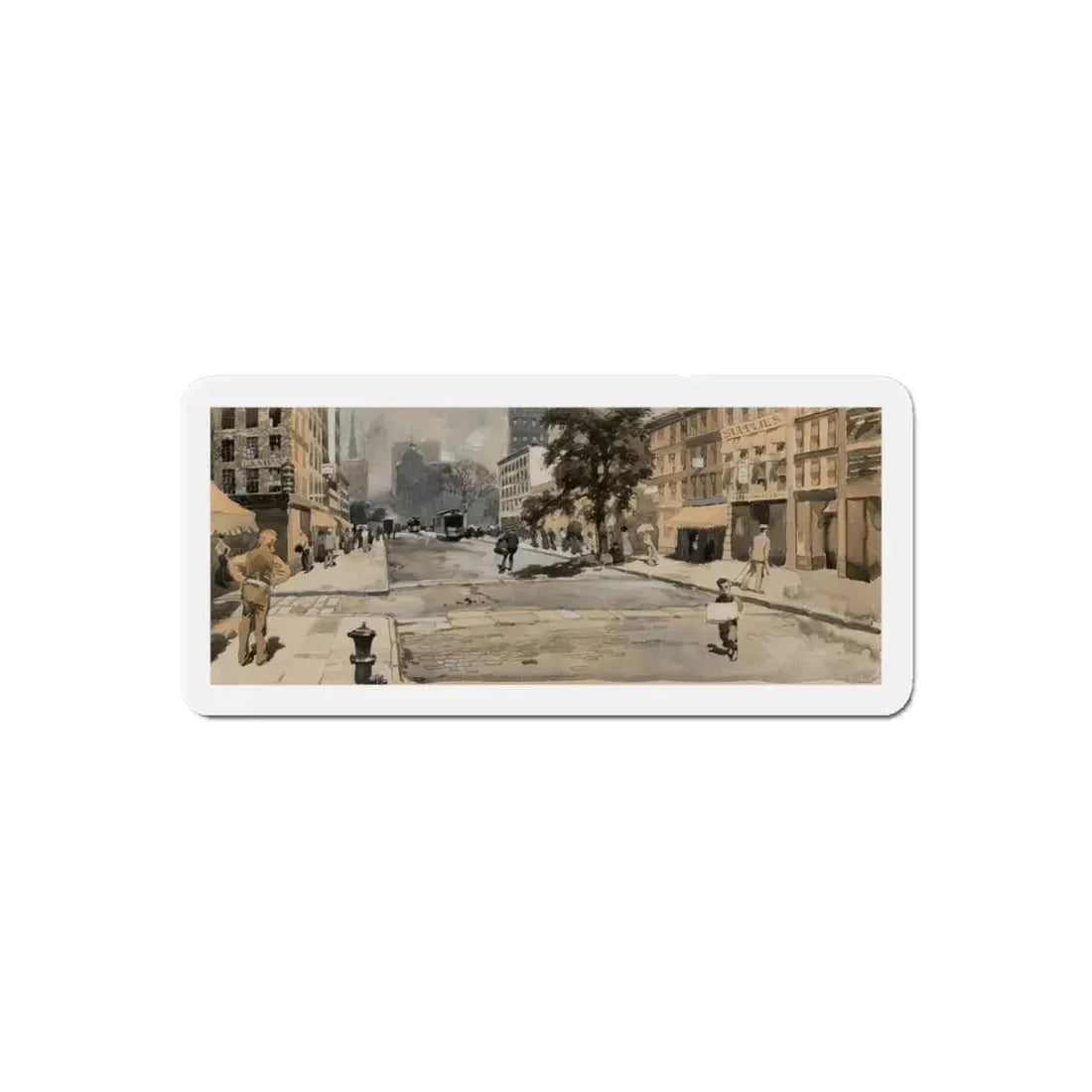 Street Scene (Magazine Illustration) Refrigerator Magnet 6 Inch Die-Cut - The Sticker Space