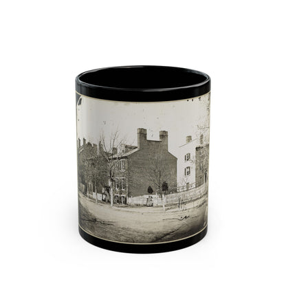 Street View Of A Row Of Houses (U.S. Civil War) Black Coffee Mug-11oz-The Sticker Space