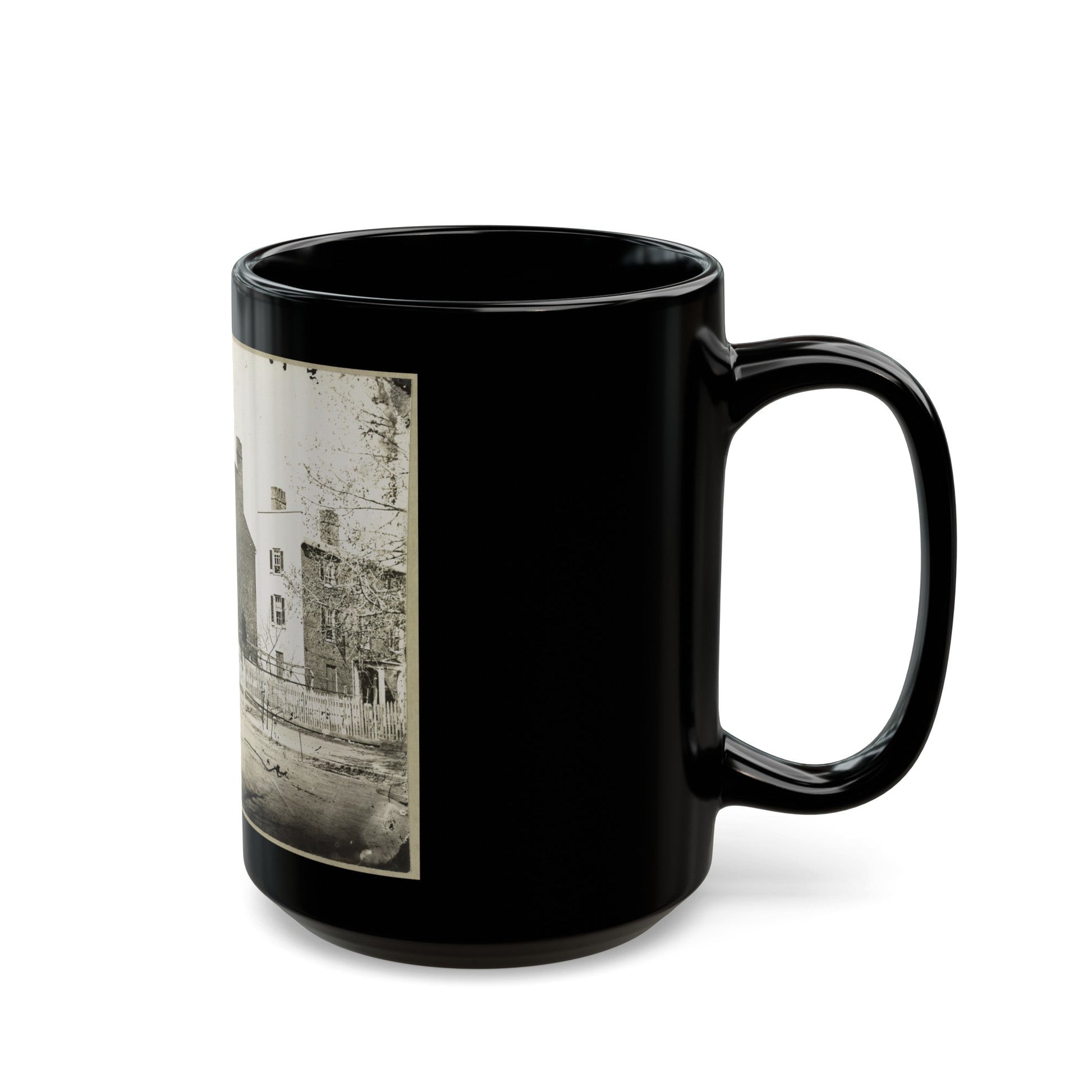 Street View Of A Row Of Houses (U.S. Civil War) Black Coffee Mug-The Sticker Space