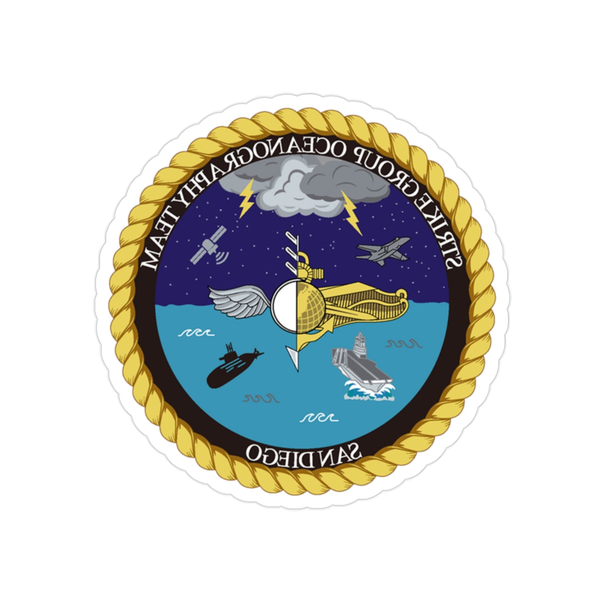 Strike Group Oceanography Team San Diego (U.S. Navy) REVERSE PRINT Transparent STICKER-2" × 2"-The Sticker Space